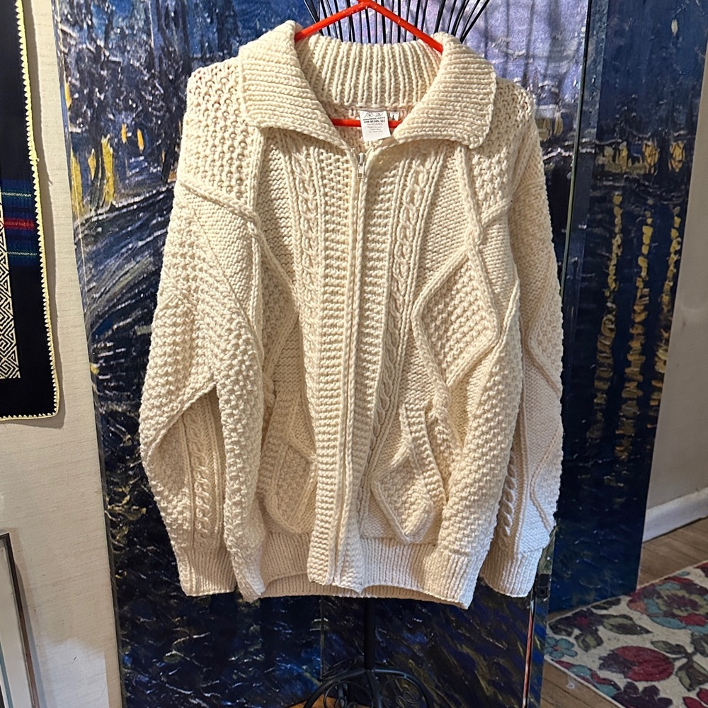 Elegant Cream Knit Cardigan handmade  Ecuadorian new w tags three sizes sweater